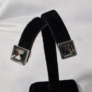 Banana Republic Smoky Gray Square Crystal Pierced Earrings Silver Tone